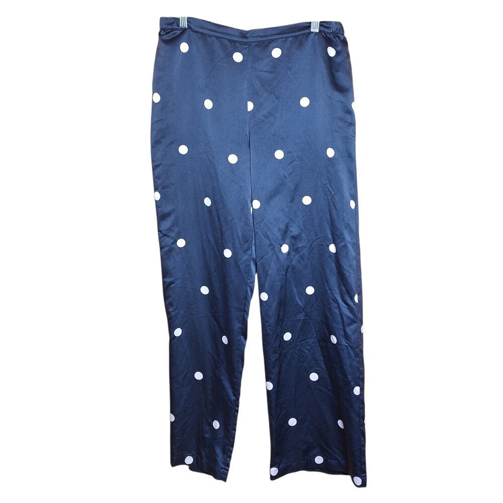 Kate Spade Satin Navy Polka-dot print pajama set 2 piece long sleeve buttondown - Picture 3 of 6